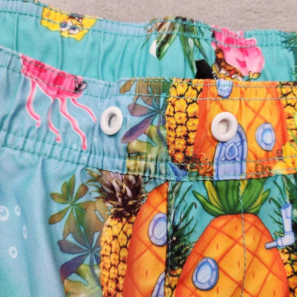 Nickelodeon Swim Trunks Mens 38 Blue SpongeBob Pineapple Tropical Lined Beach